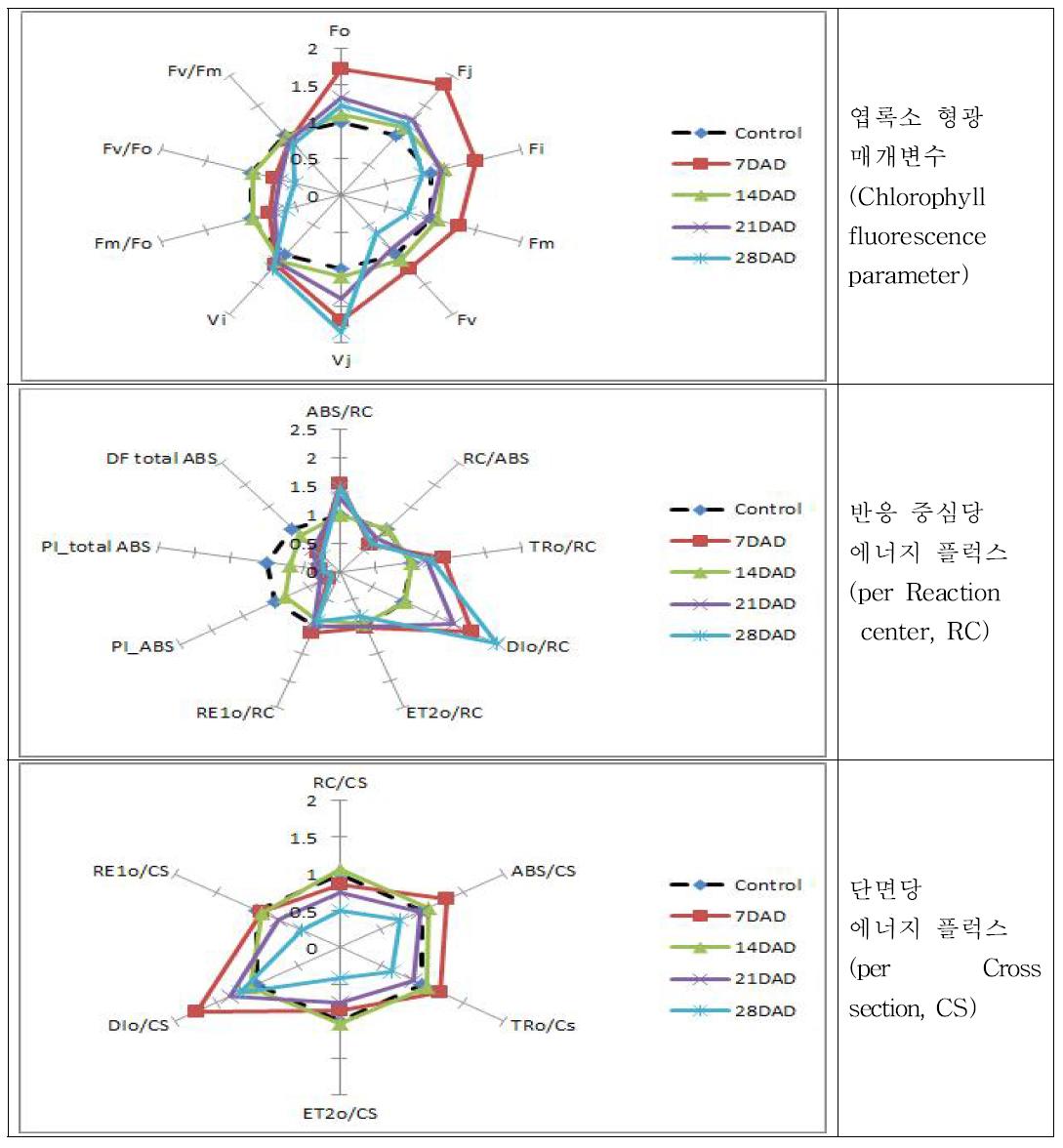 생식생장기 한발스트레스 처리 후 광평옥의 에너지 플럭스 비교