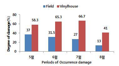 재배형태별 블루베리혹파리 피해율