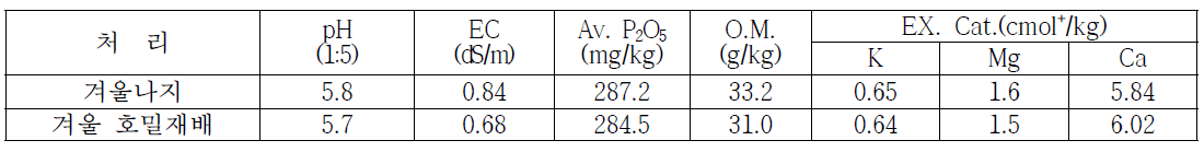 겨울 녹비 재배 후 토양화학성
