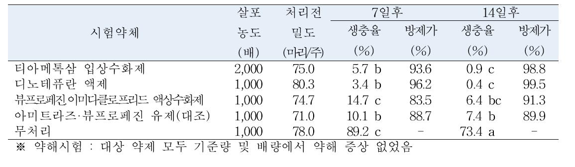 난가루깍지벌레에 대한 약제방제 효과(2차)