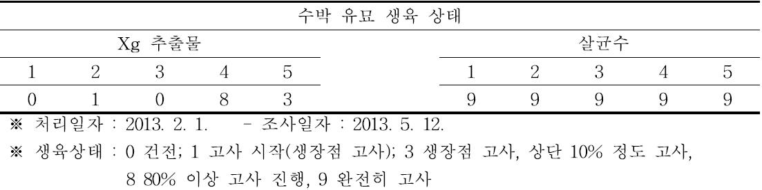 Xg 추출물의 항스트레스 활성 1차 시험(100 DAT)