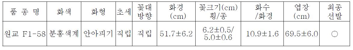 2015년 2차 특성검정용 계통의 생육 및 개화특성