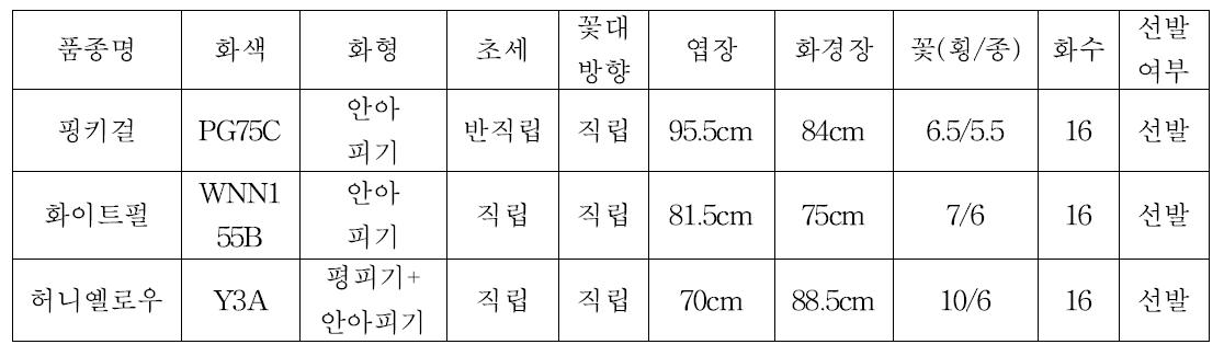 ‘12년 2차 특성검정 계통의 생육특성