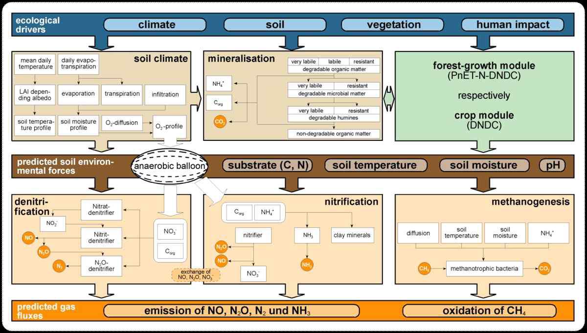 DNDC model의 구조 (IMK-IFU, Institue for Meteorology and Climate Research : http://imk-ifu.fzk.de/823.php).