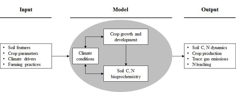 연구에 사용된 DNDC 모델의 구조