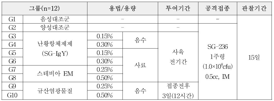 가금티푸스 유발모델 대상 항생제대체제 효능평가 시험계획