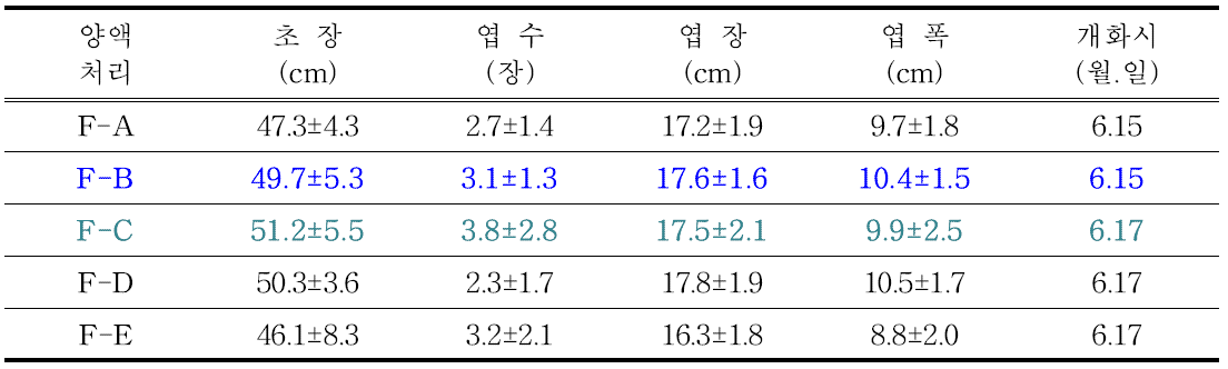 유색칼라 ‘립글로’ 생육 특성 조사