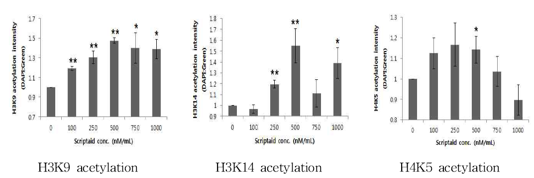 Histone acetylation levels of different Scriptaid treatment concentration