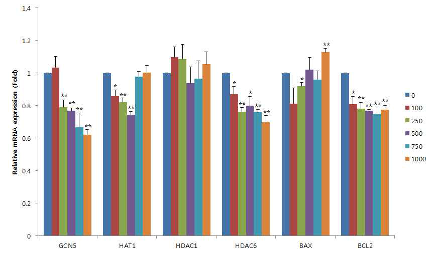 Gene expresstion of histone acetylation and apoptosis related in different Scriptaid treatment concentration