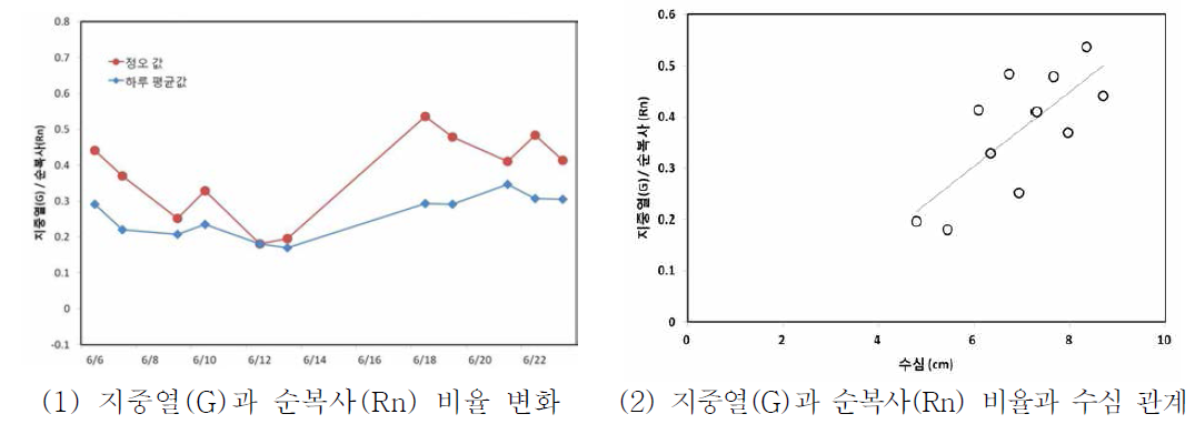 논에서의 지중열과 순복사 비율 변화