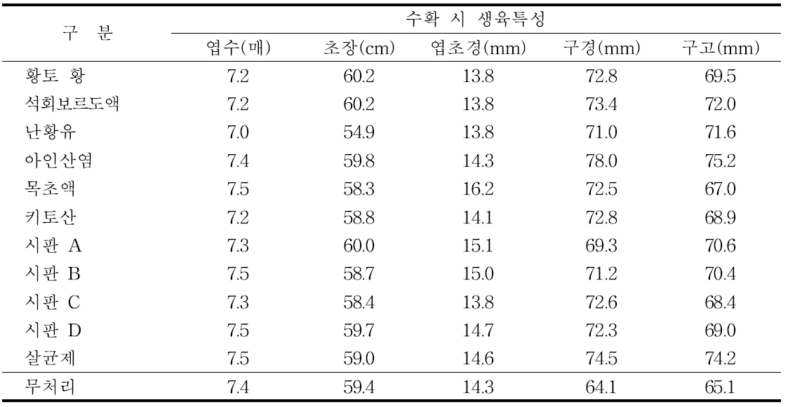 생육특성(관행 포장)