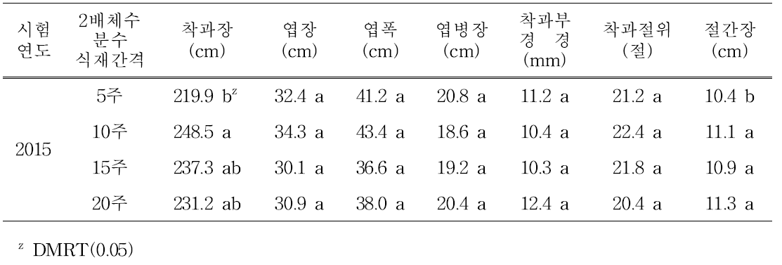 봄재배시 수분수 식재간격에 따른 생육특성