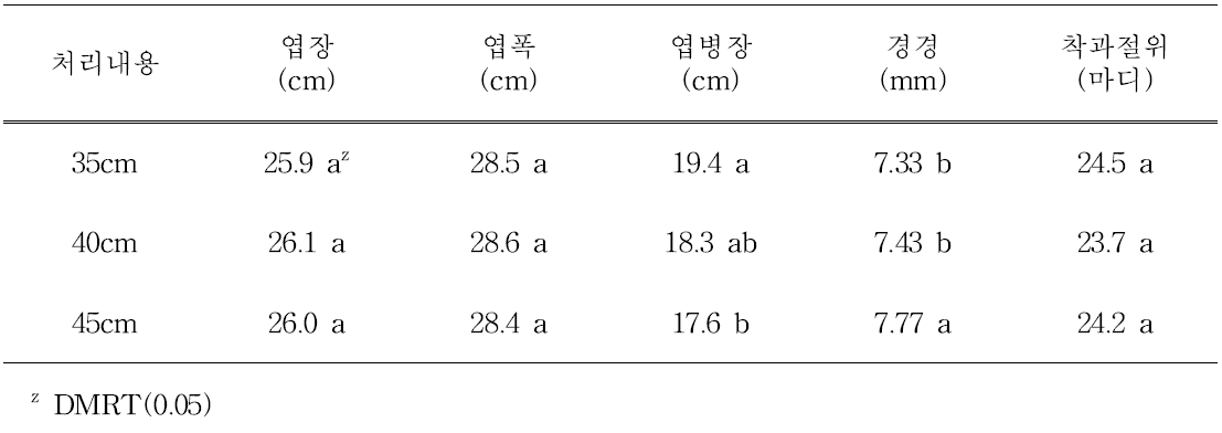 재식거리별 생육특성