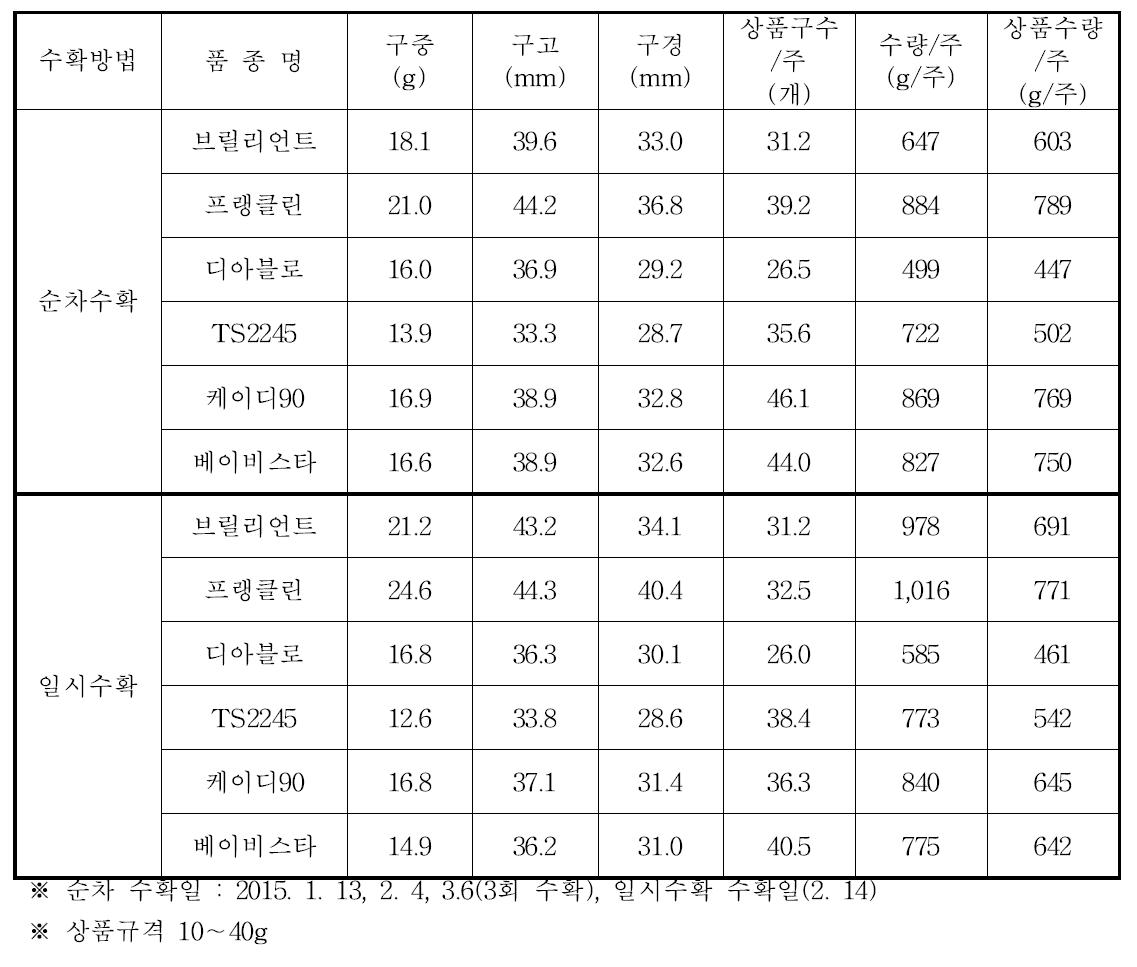 방울다다기양배추 수확 방법별 수량특성