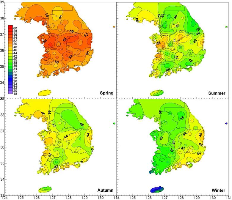 Estimation of seasonal transpiration amounts using average radiation data of 30 years’ (1981-2010) in Korea.