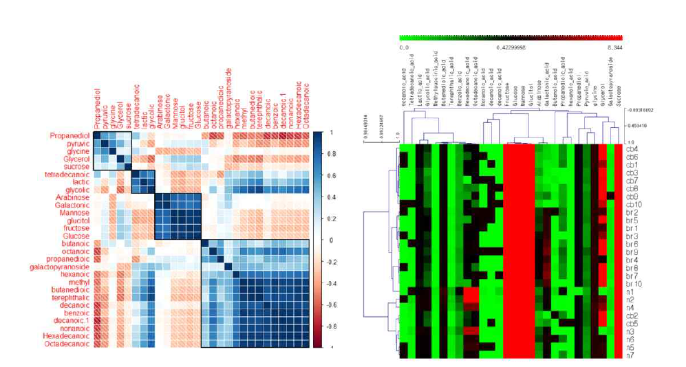 Correlation of polar phase compounds of normal, browning, and core breakdown pericarp in pear.