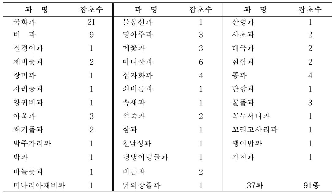 황기밭 잡초 발생 초종