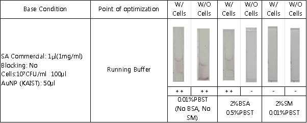 KAIST 방법을 이용한 lateral flow detection(SA7E3+commercial Ab)에서 running buffer 최적화