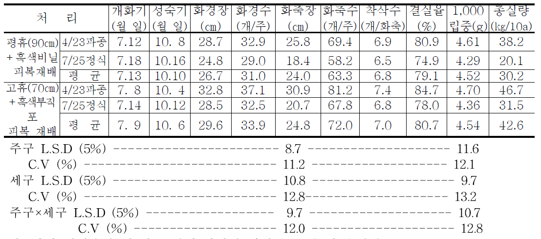 재배유형별 지치 지상부 생육 및 개화 특성