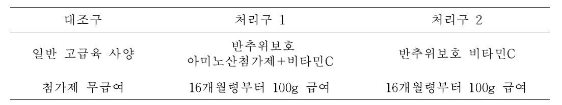 처리구별 사양조건(12개월령 거세우 공시)