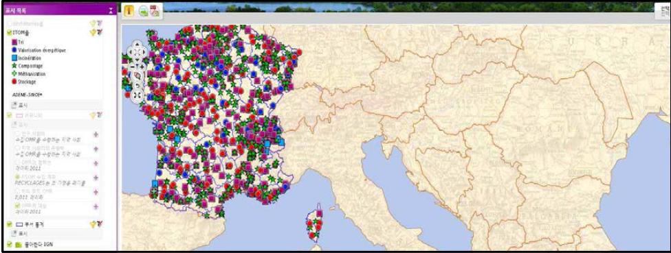프랑스 SINOE 폐기물 발생 GIS 정보화면