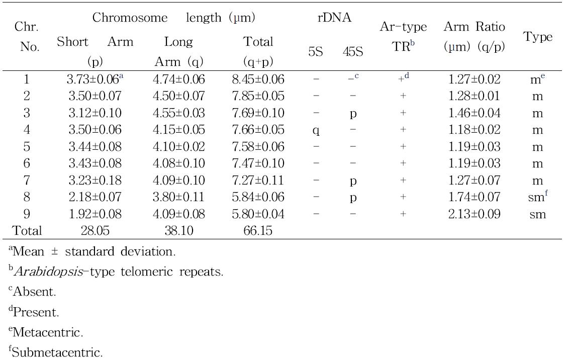 Karyotype analysis of C. boreale chromosomes.