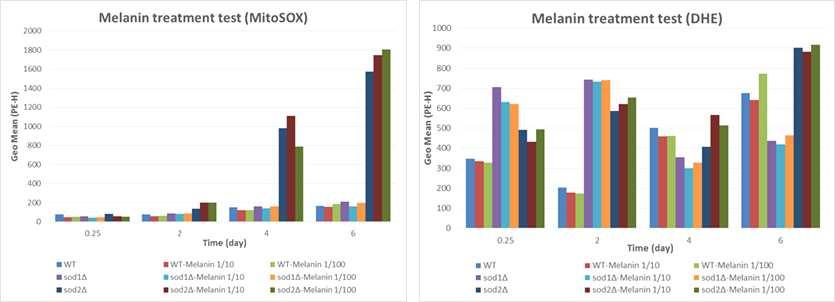 Reactive oxygen data of melanin treated yeast cell