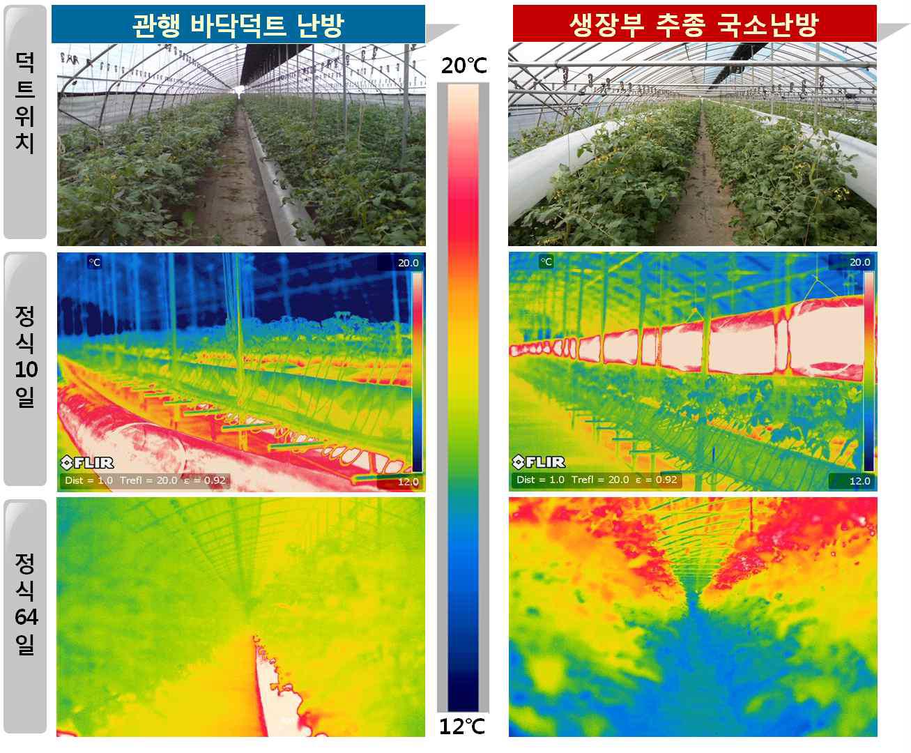 난방방법별 방울토마토 군락 표면온도 분포