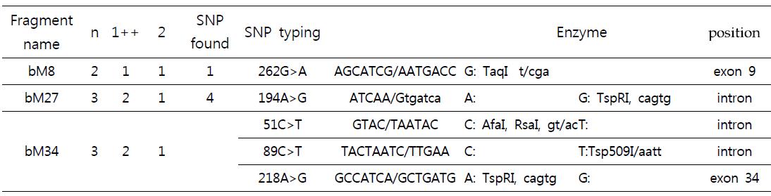 Results of BTA19 marker protein 1 sequencing