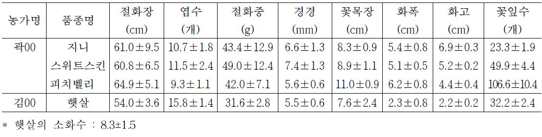 충북(진천) 지역의 절화시 생육특성