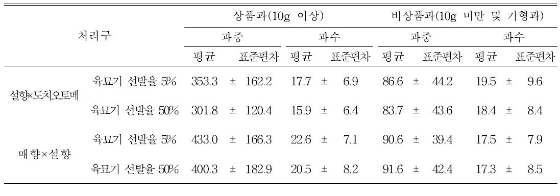 육묘기 실생 선발 강도에 따른 총 수량