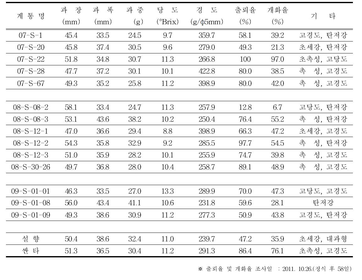 우수계통 선발 특성