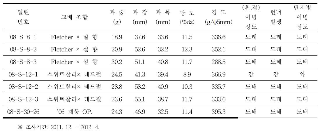 ’08년 교배후대 선발계통 특성