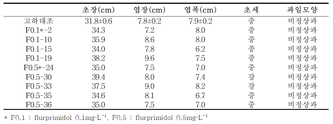 Flurprimidol 농도별 형태적 변이의심개체의 생육 특성