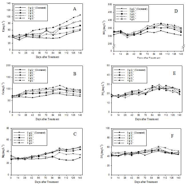 Changes in the concentrations of macro-elements in soil solution of root media during the vegetative propagation of ‘Seolhyang’ strawberry as influenced by the various application rates of dolomitic lime in peatmoss+pine bark (5:5, v/v) medium as pre-planting nutrient charge fertilizer