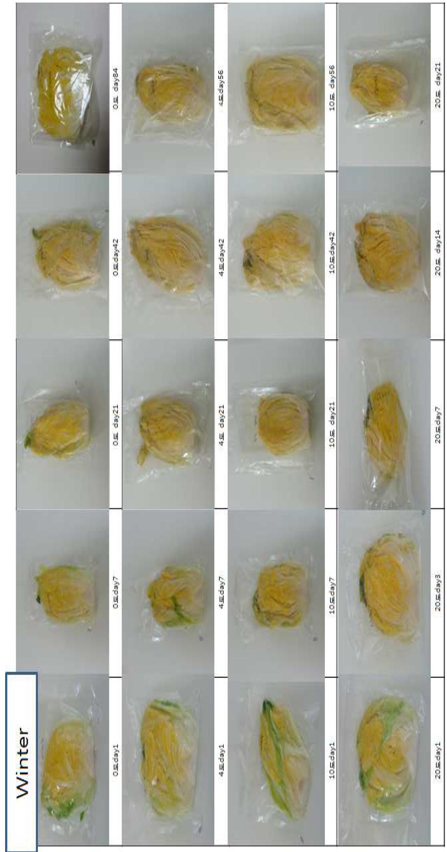 Appearance change of packaged salted winter Kimchi cabbage according to storage temperature and period