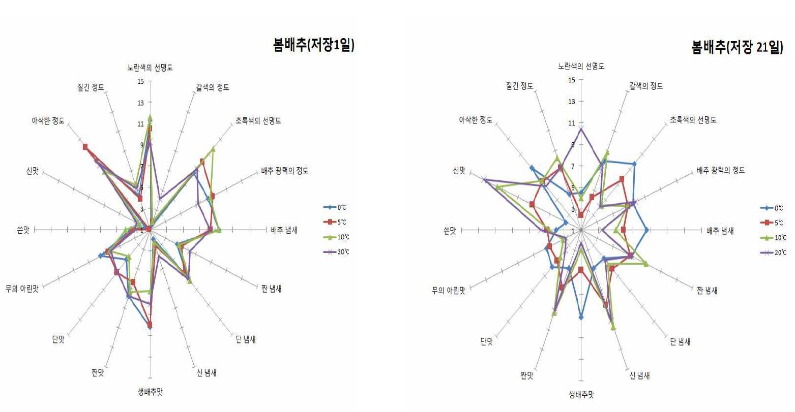 Quantitative descriptive analysis of winter salted Kimchi cabbage according to storage temperature and periods