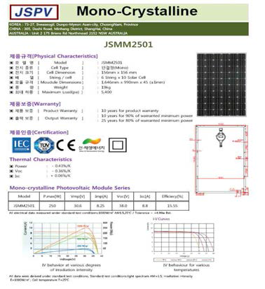 설치된 단결정 솔라모듈 성능