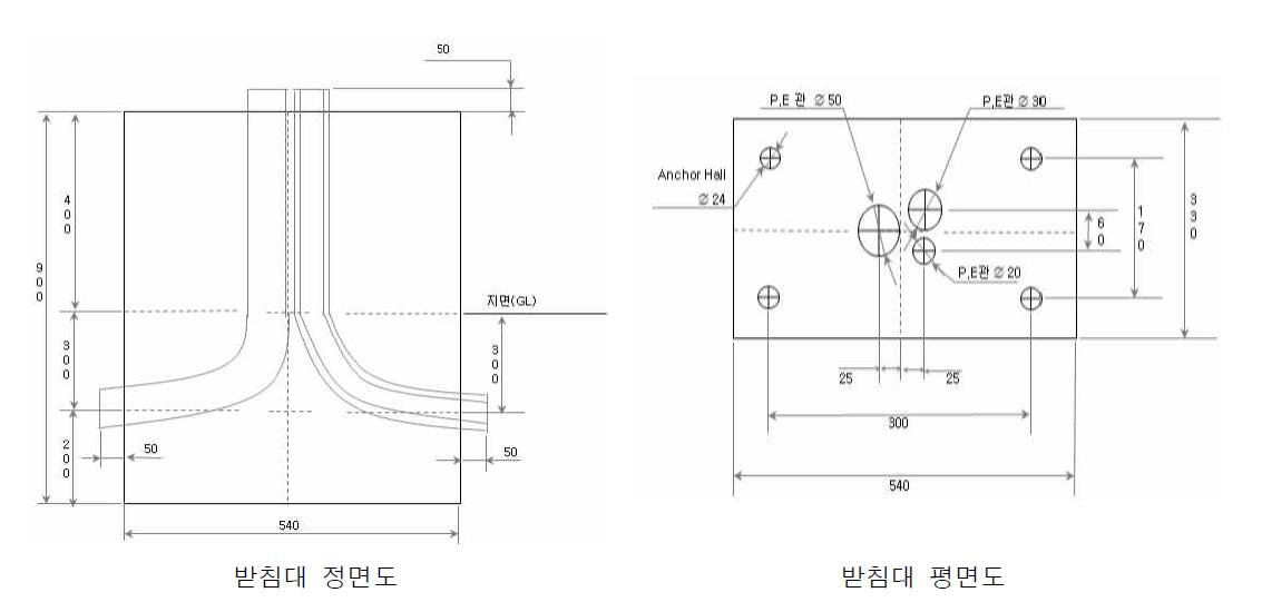 받침대 도면(정면도 및 평면도)