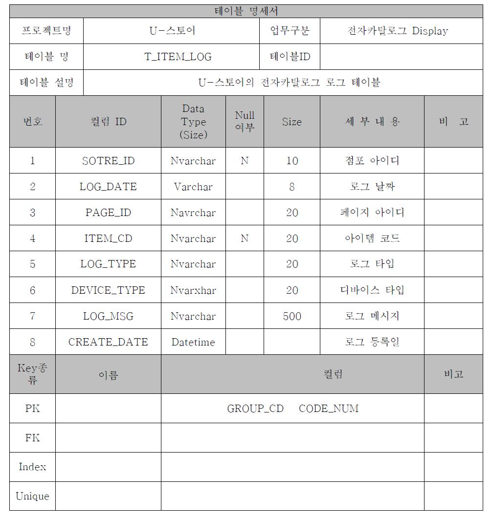 전자카탈로그 로그 테이블