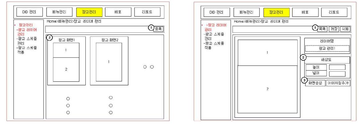 광고 레이어 관리 화면 설계