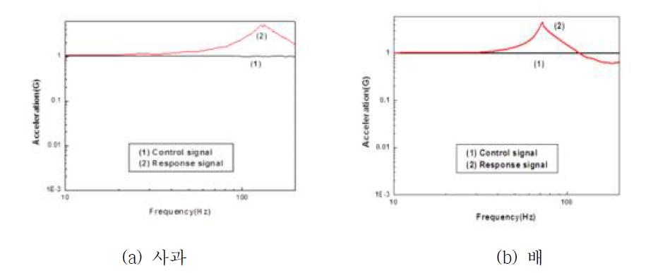 1.0G에서 사과와 배의 가속도 응답특성