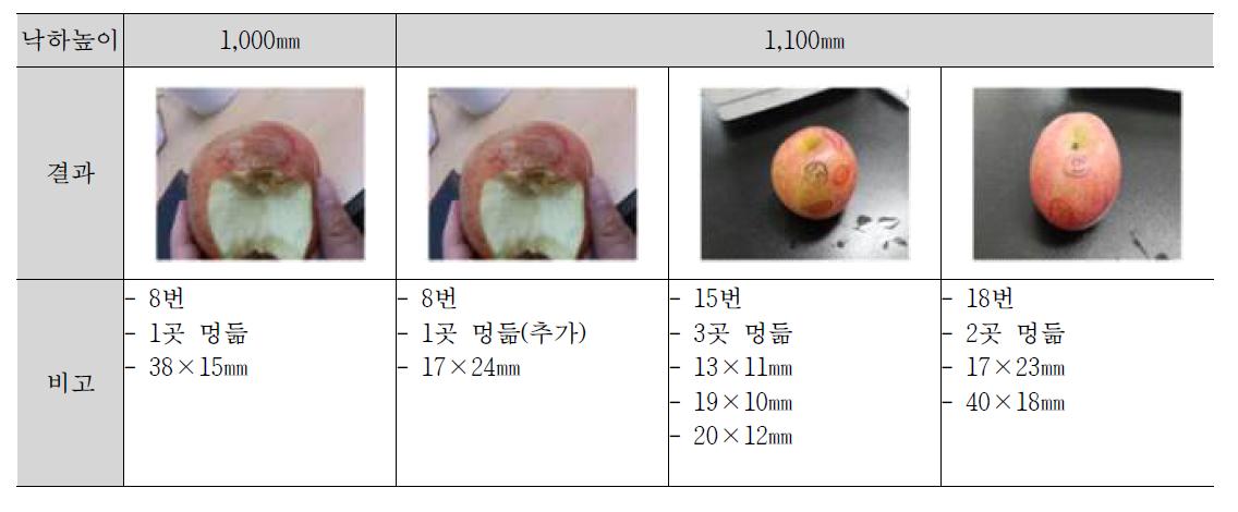 5kg 일반상자의 낙하 후의 사과 파손 여부