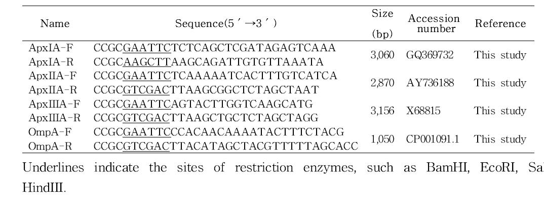 PCR primers used in this study and their product sizes.