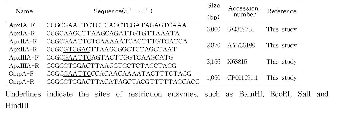 PCR primers used in this study and their product sizes.