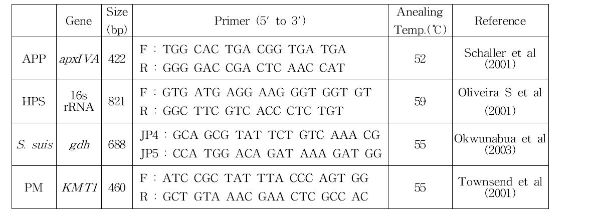 중합효소 연쇄반응에 사용된 프라이머들