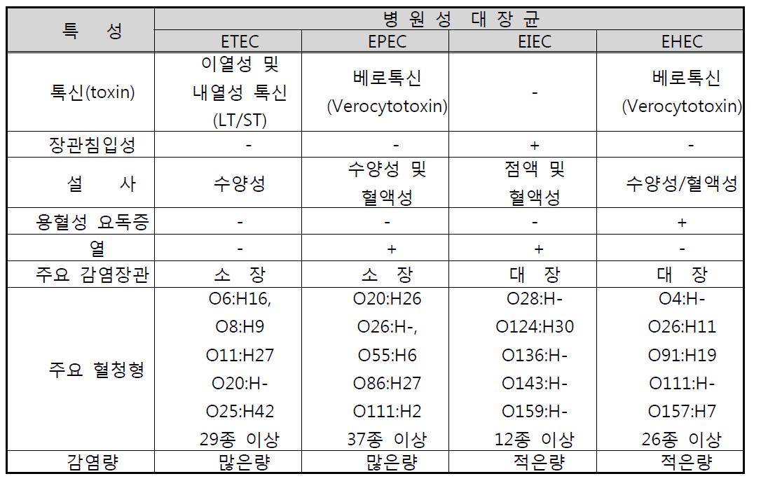 병원성 대장균의 특성 및 혈청형