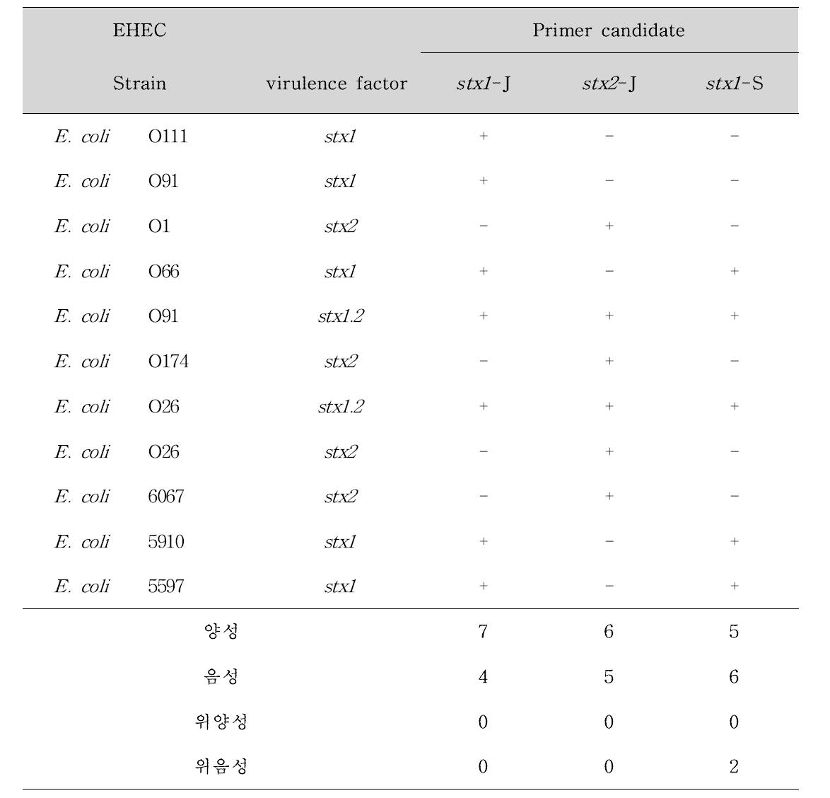 EHEC에 대한 Primer 후보군의 Real-time PCR(Probe) 결과