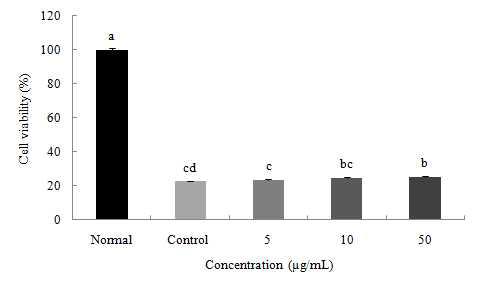 Effect of rutin from B. nivea on viability of C6 glial cells treated with SNP Values are mean±SD.