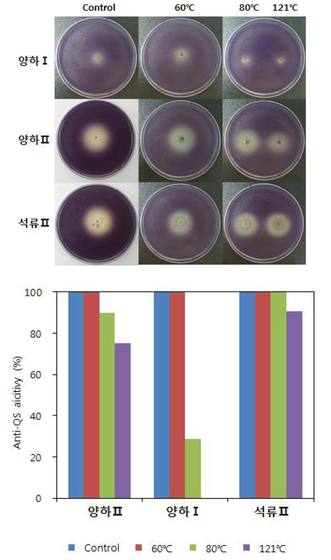 Heat stability in Y. enterocolitica and P. aeruginosa of bioactive compounds.